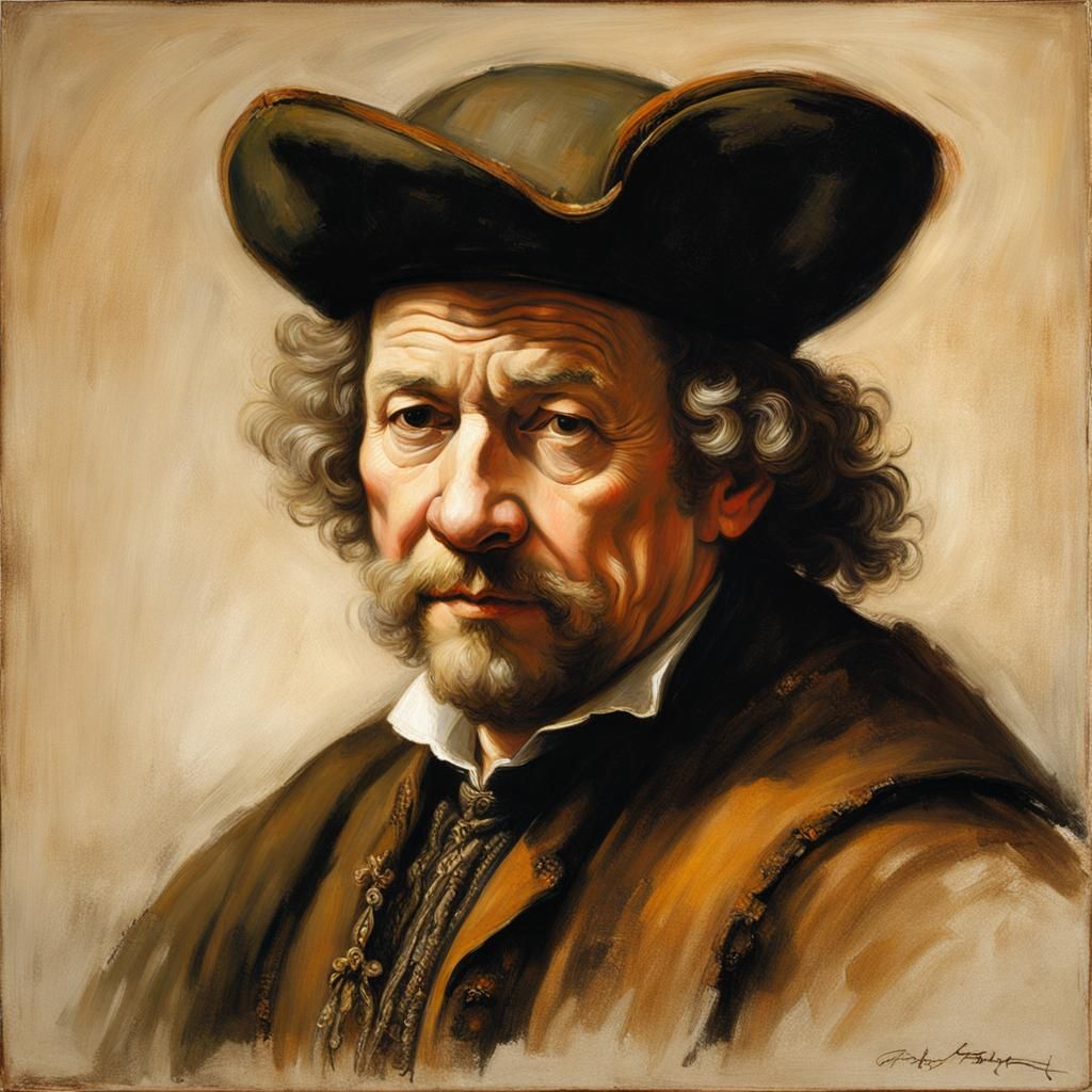 Rembrandt-Style Self-Portrait in Oil Painting