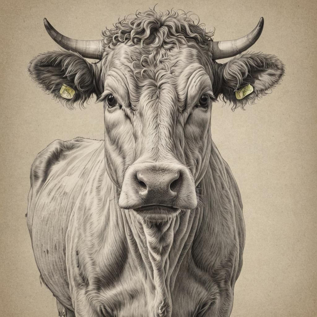 Highland Cow Portrait in Line Art Style