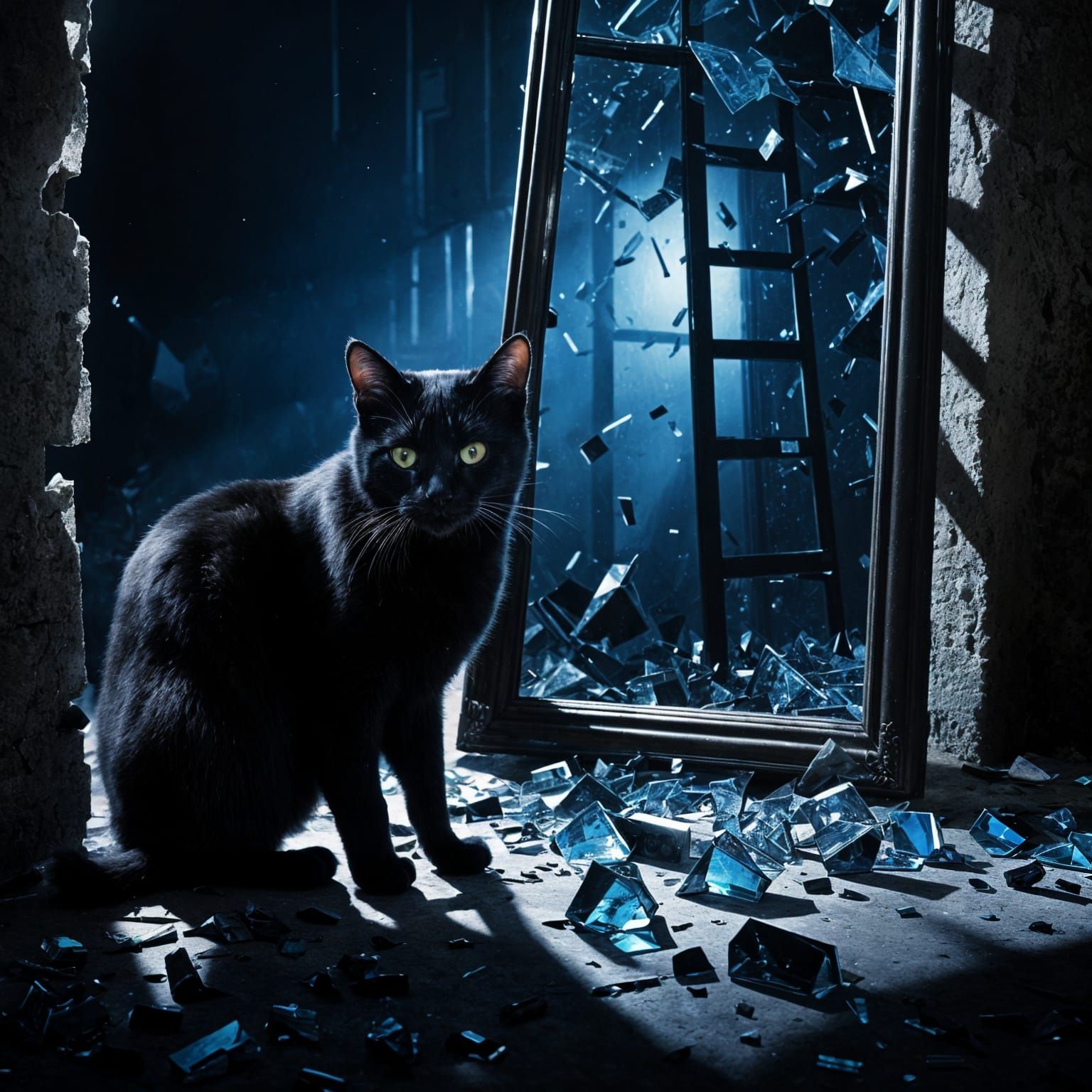 Black Cat and Broken Mirror
