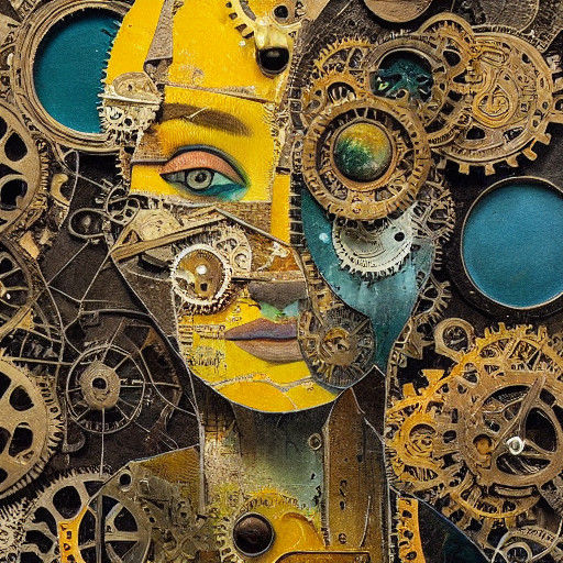 Surreal Goddess Emerge from Torn Book Pages and Clockwork