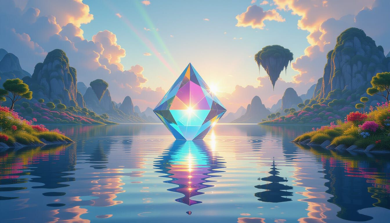 A mesmerizing cinematic portrait of light refracting through a prism, creating an enchanting rainbow effect. The scene f...