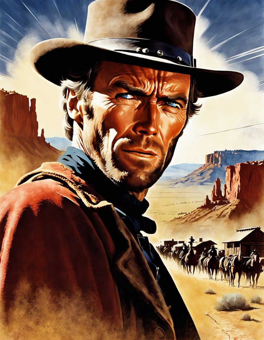 Stylized Western Movie Poster with Clint Eastwood