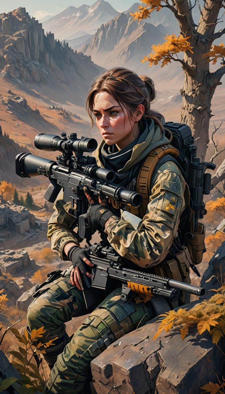 Female Sniper in Camouflage Concept Art