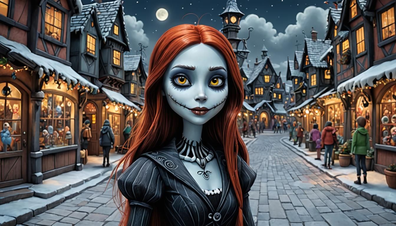 Hyper Realistic Sally in Christmas Town Portrait