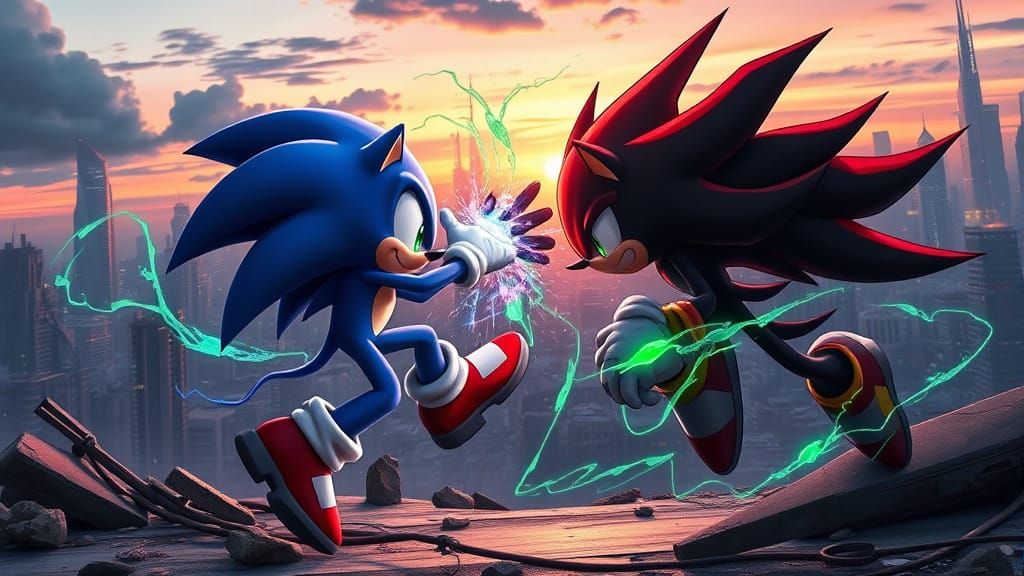 Sonic and Shadow Clash in Epic Anime-Inspired Dystopian Batt...