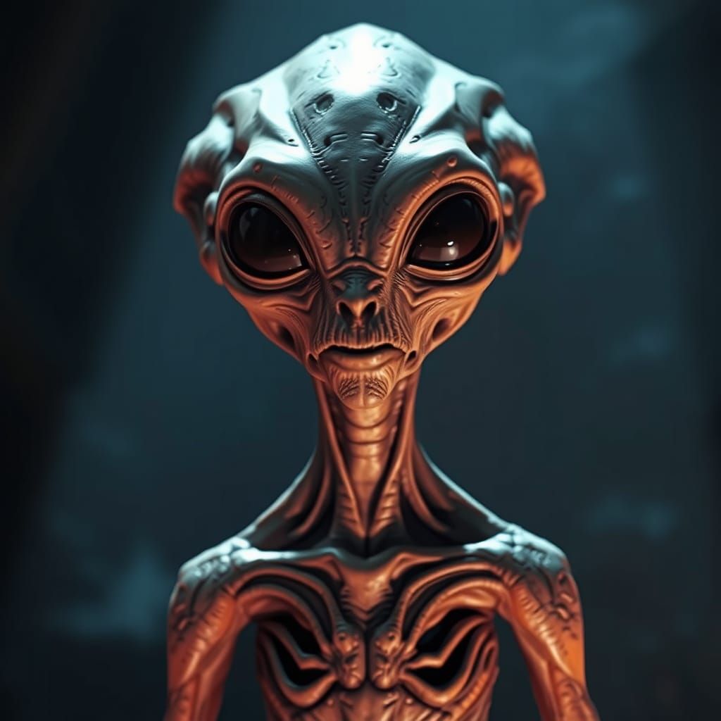 Eerie Alien with Elongated Features in Dramatic Sci-Fi Light...