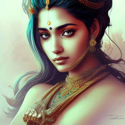 Beautiful Indian Woman Portrait in Hyperdetailed Style