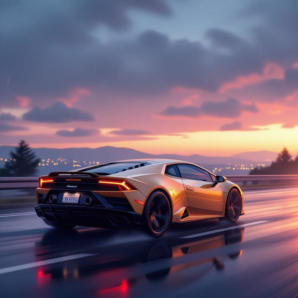 Lamborghini Huracan Evo in Cinematic Dusk Rainfall
