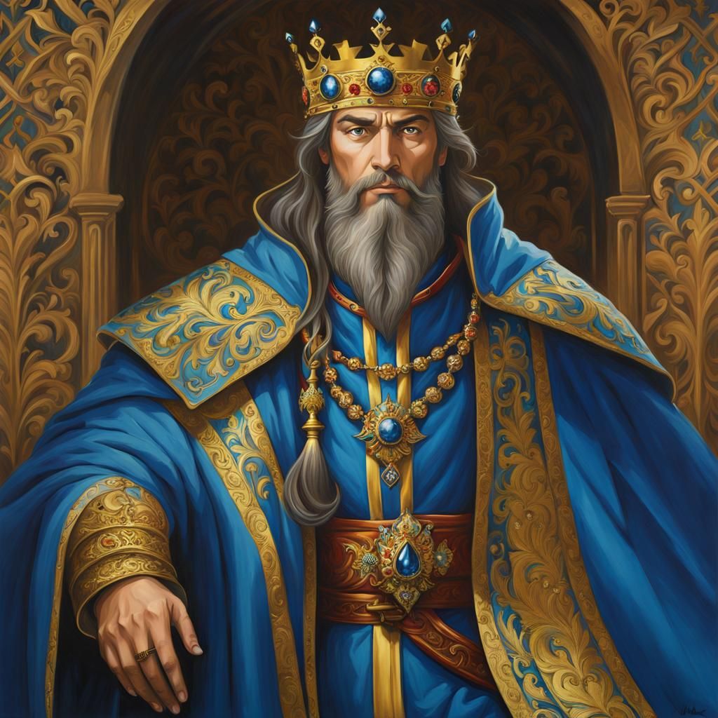 Medieval King in Blue Robes: Anime Style