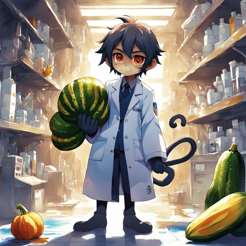 Chibi Blue Monkey in Lab Coat with Sharp Teeth, Inspired by ...