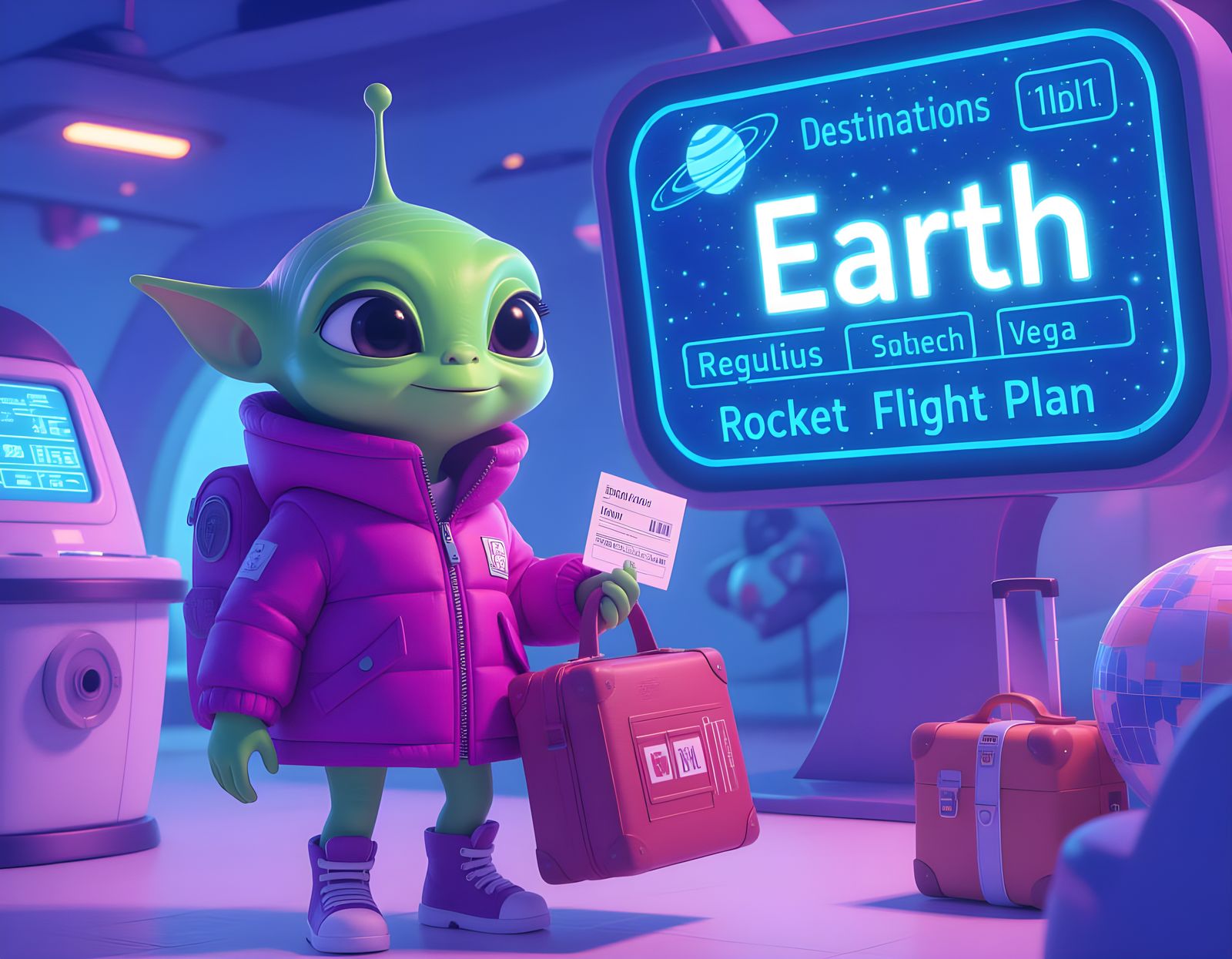 Adorable Alien's Earth Ticket, Pixar Style