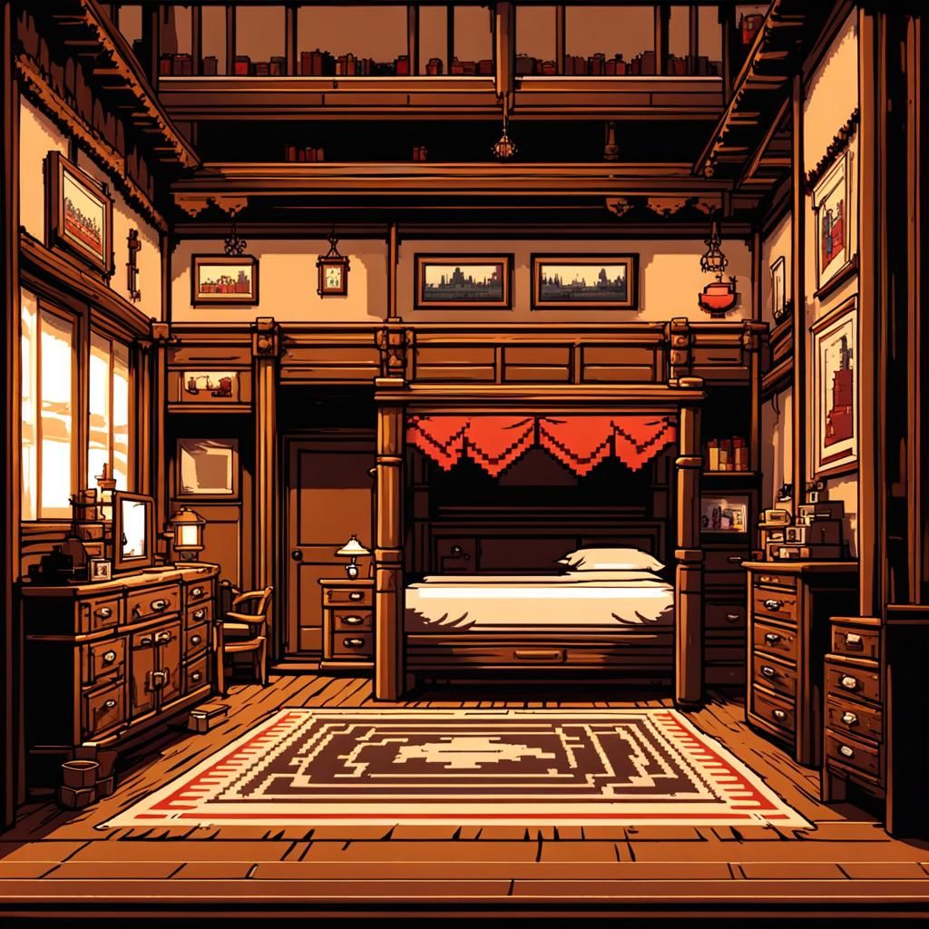 8-Bit Pixel Bedroom in 1800s Saloon