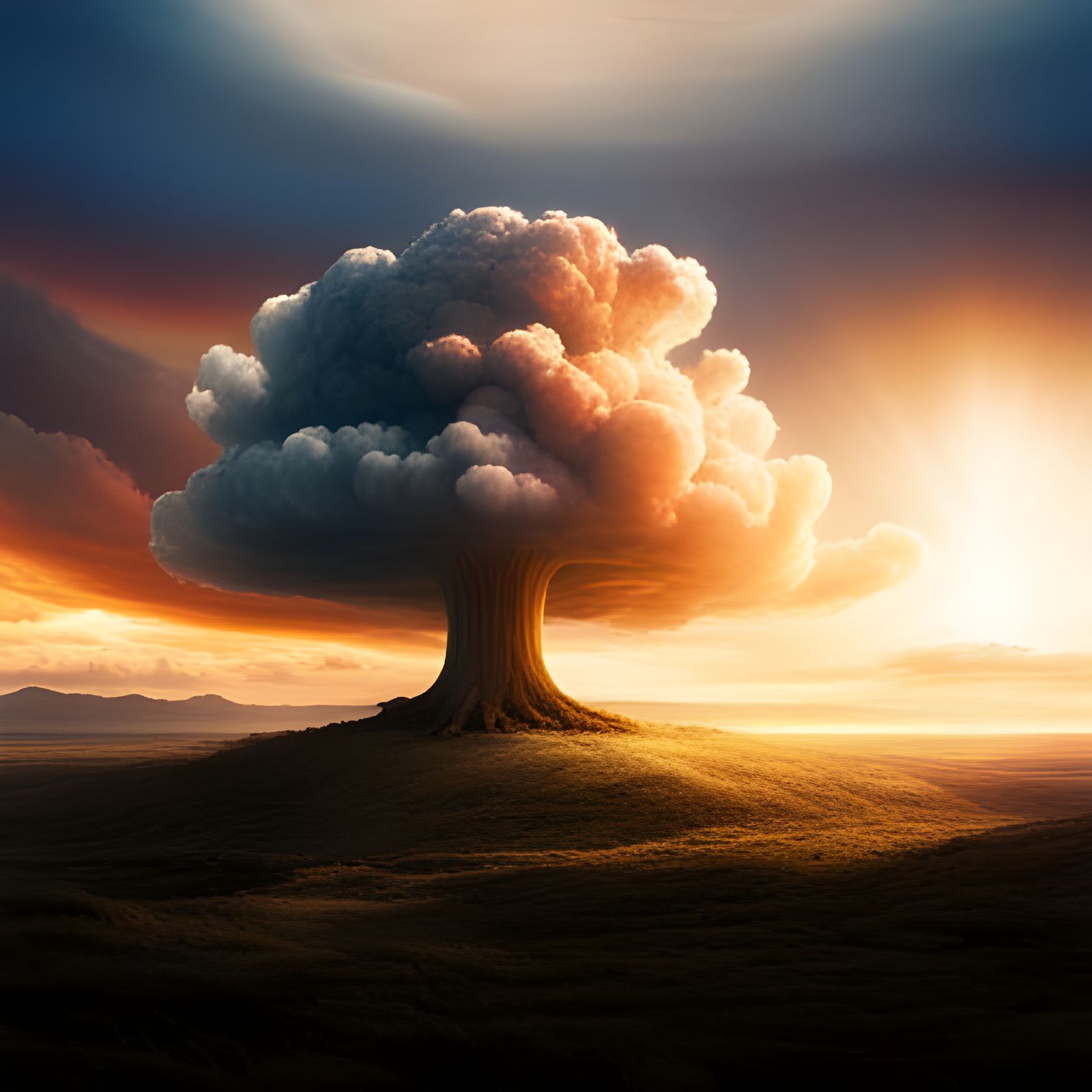 Four Seasons Tree with Nuclear Cloud: Digital Matte Painting