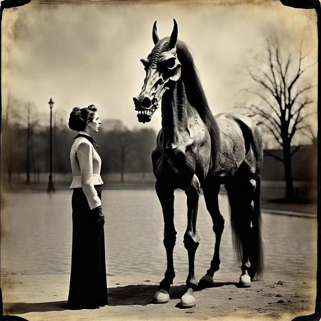 Vintage Photograph: Vampire Woman with Horse Head
