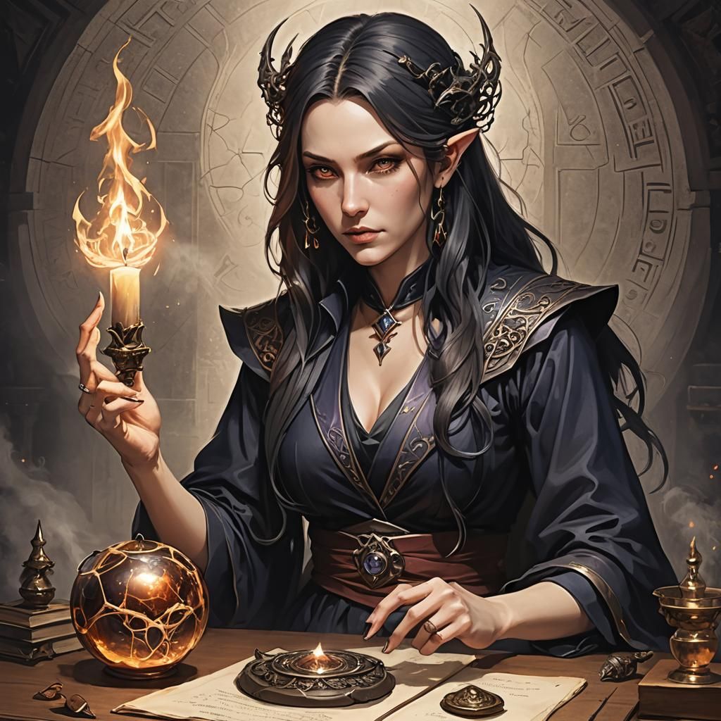 Sorceress Teaching Apprentice to Conjure Incubus