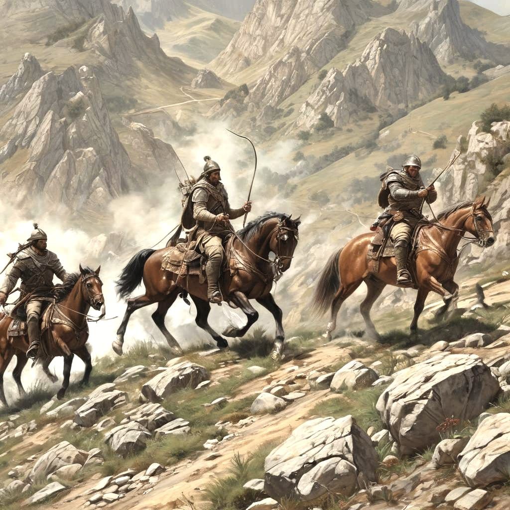 Mountain Pass Ambush: Anime Oil Painting