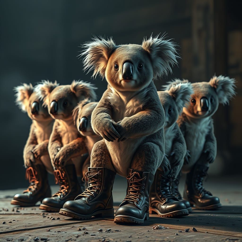Steampunk Koalas in Dramatic Hyperrealistic Setting