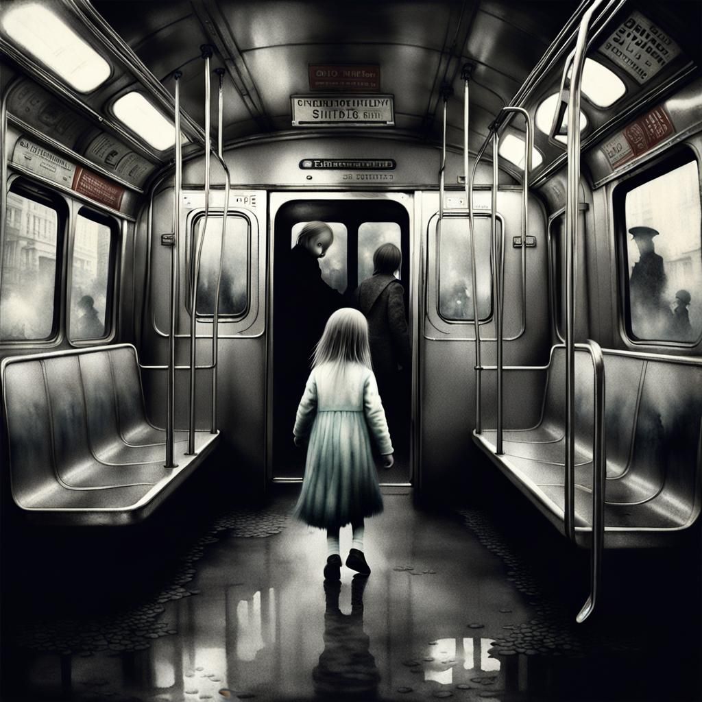 Eerie Subway Scene: Man and Girl in Surreal Photo