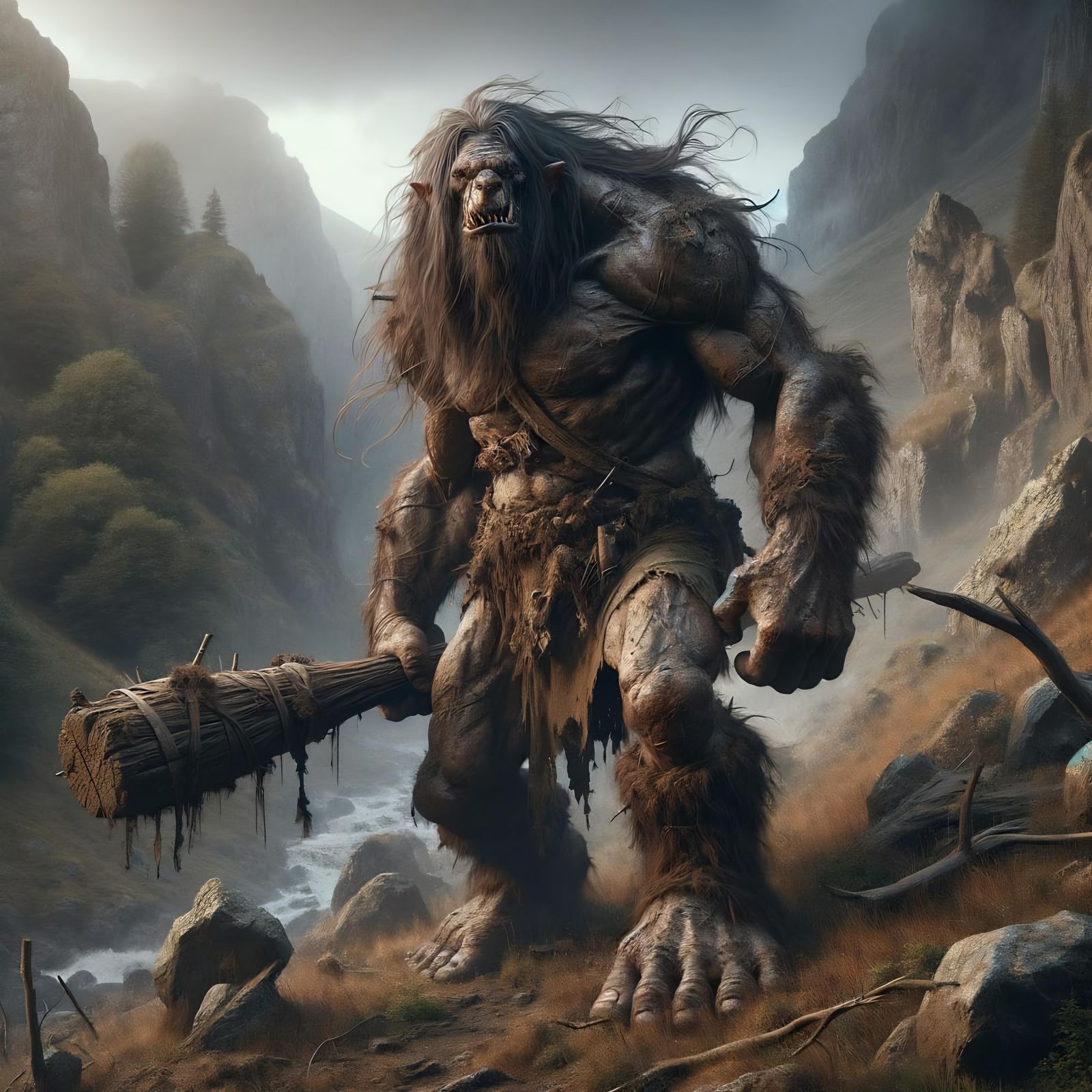 Hill Giant in Dark Fantasy Landscape