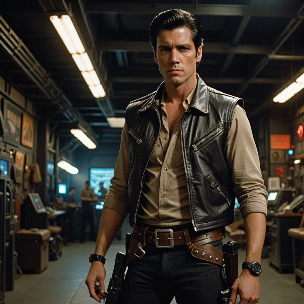 Epic Cinematic Pilot Dan Casey in Slick Black Leather Jacket