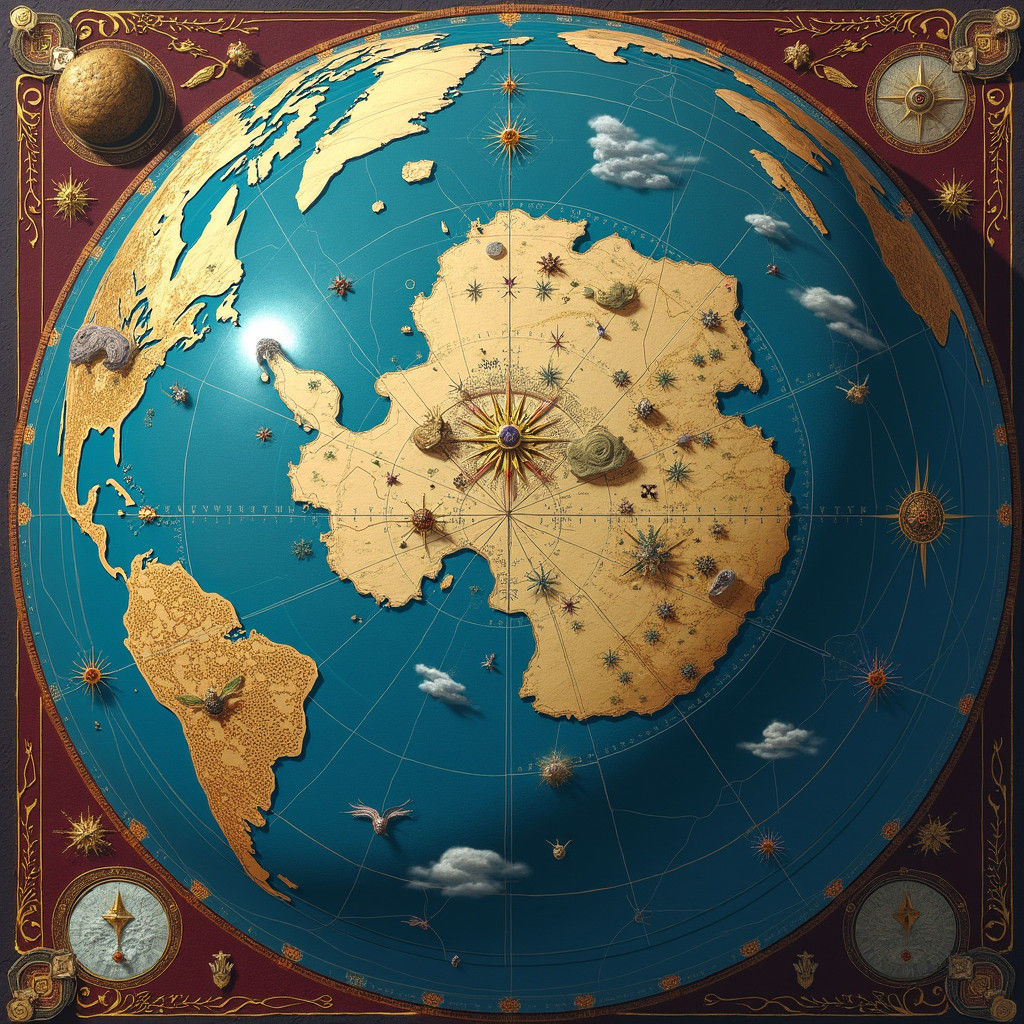 Fantasy Flat Earth Map with Mythical Creatures