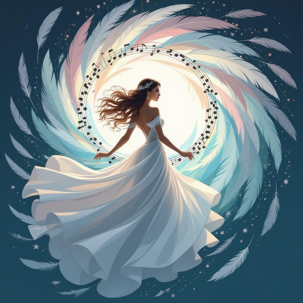 Ethereal Woman in Feathered Symphony, Digital Art