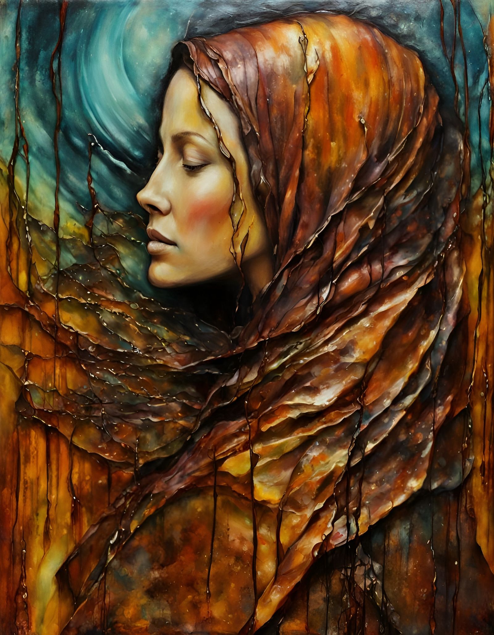 Abstract 3D Anamorphic Art in Encaustic Colors