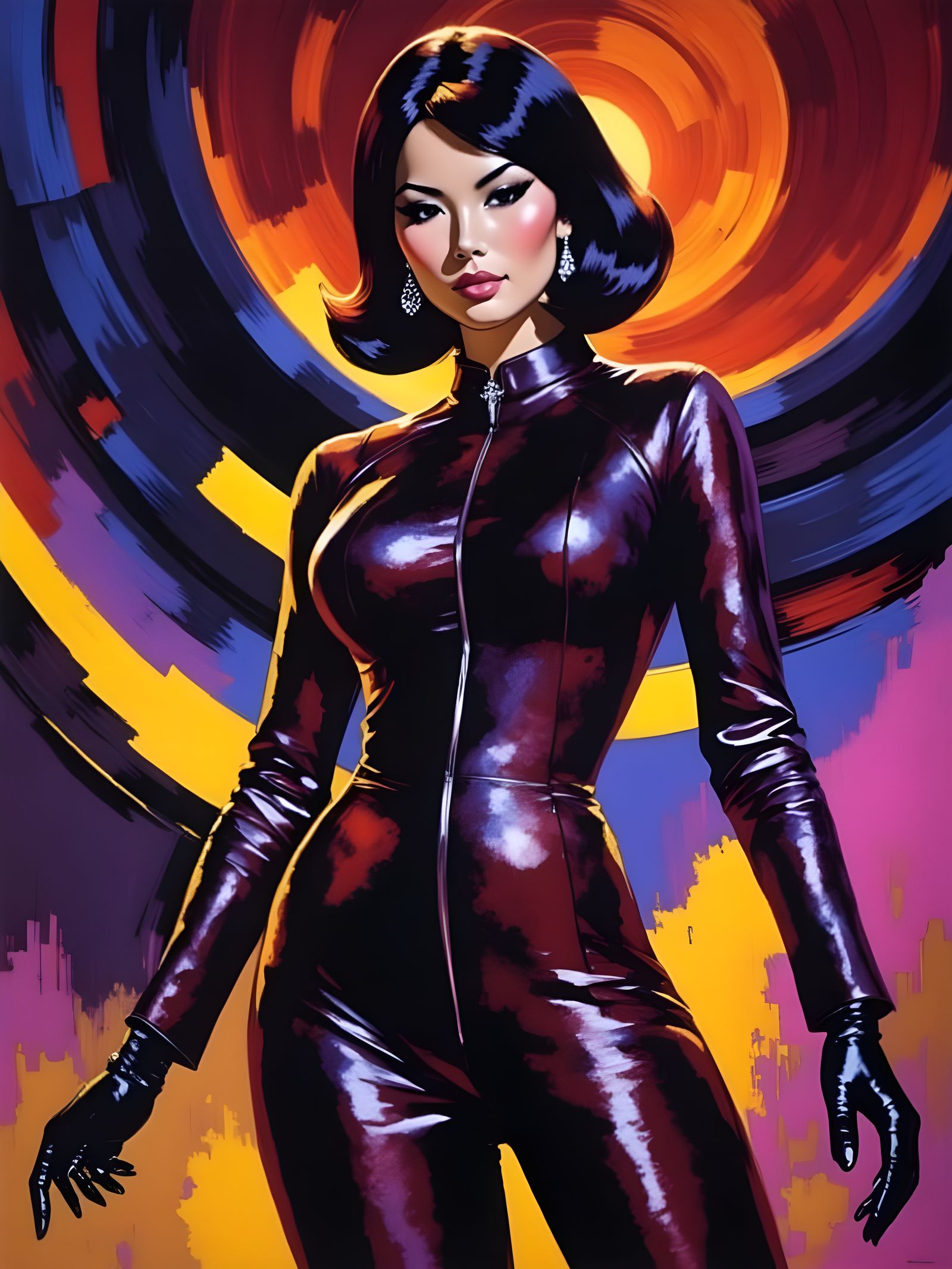 Beautiful Woman in Space Qipao, Retro Brutalist Style