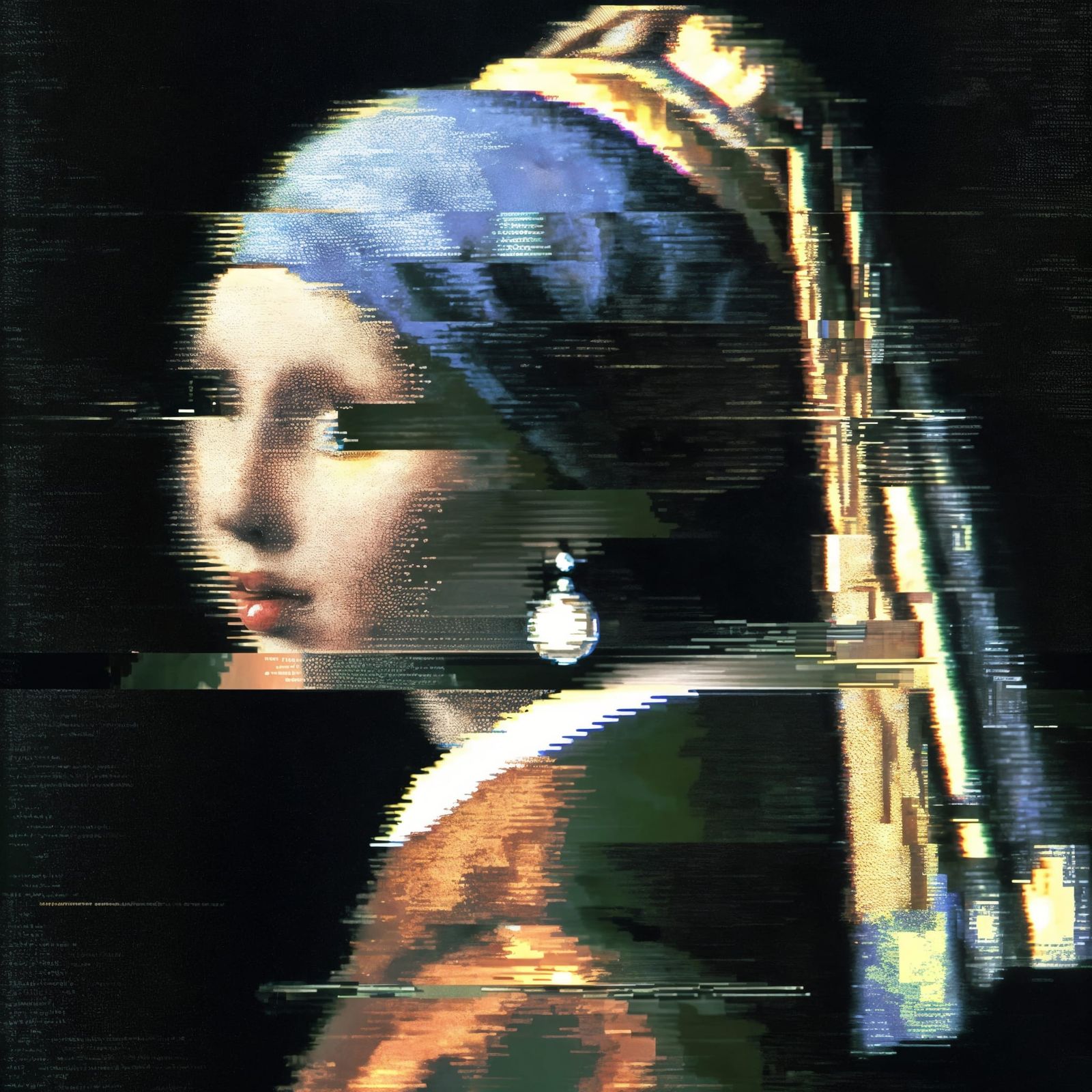 Girl with a Pearl Earring in Glitch Art Style
