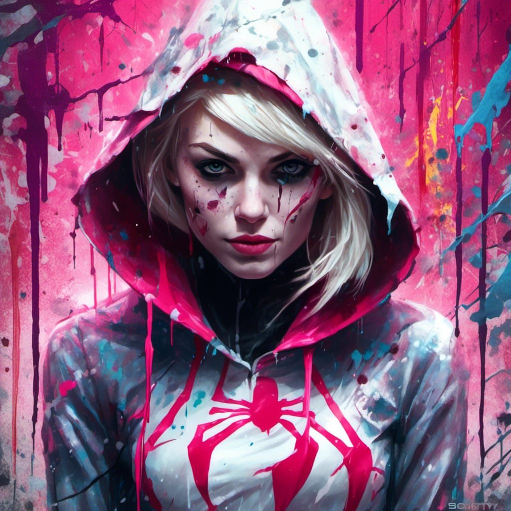 Spider-Gwen Portrait in Graffiti Street Art Style