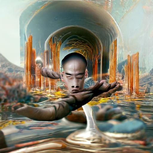 Meditating Monk Shatters Reality in Hyperrealistic Digital A...
