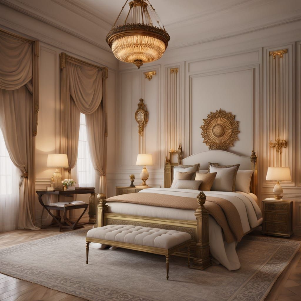Serene Greek Revival Guest Bedroom in Bronze and Gold