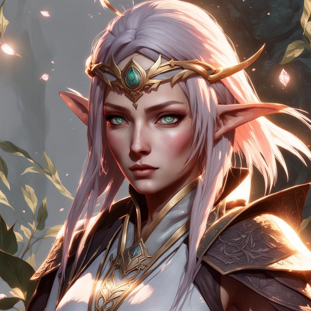 Elven Priestess Sakura Haruno Portrait in Art Nouveau Style