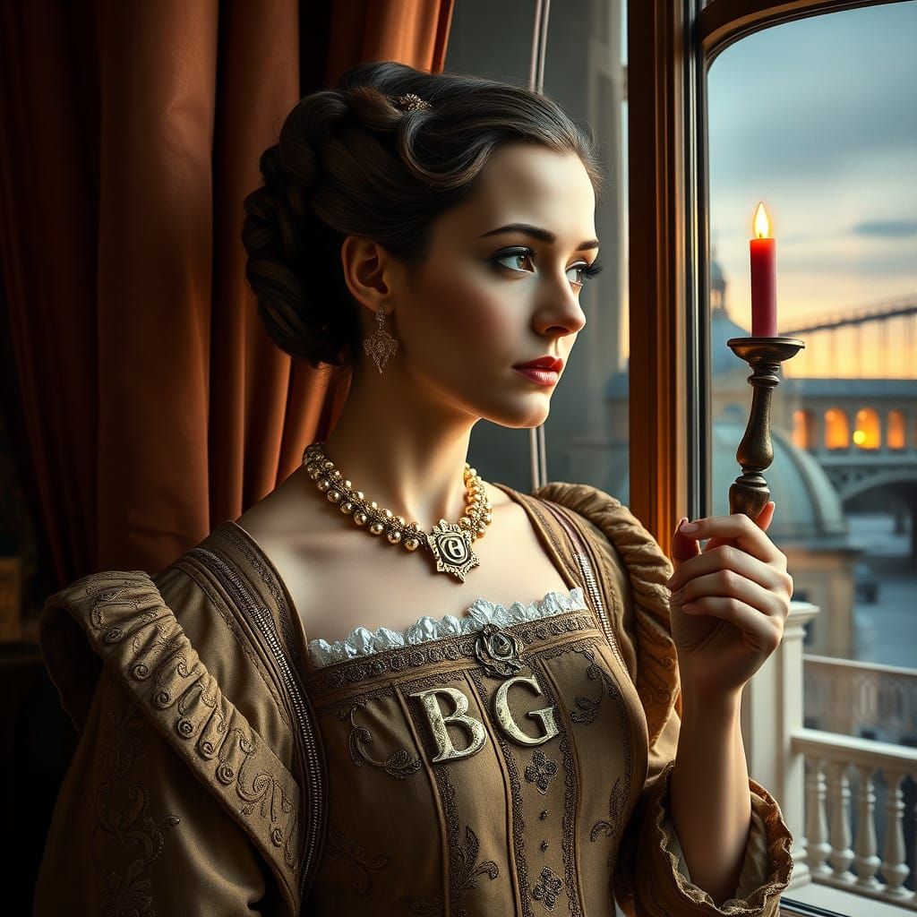 Majestic Lady in Russian Style with Italian Renaissance Atti...