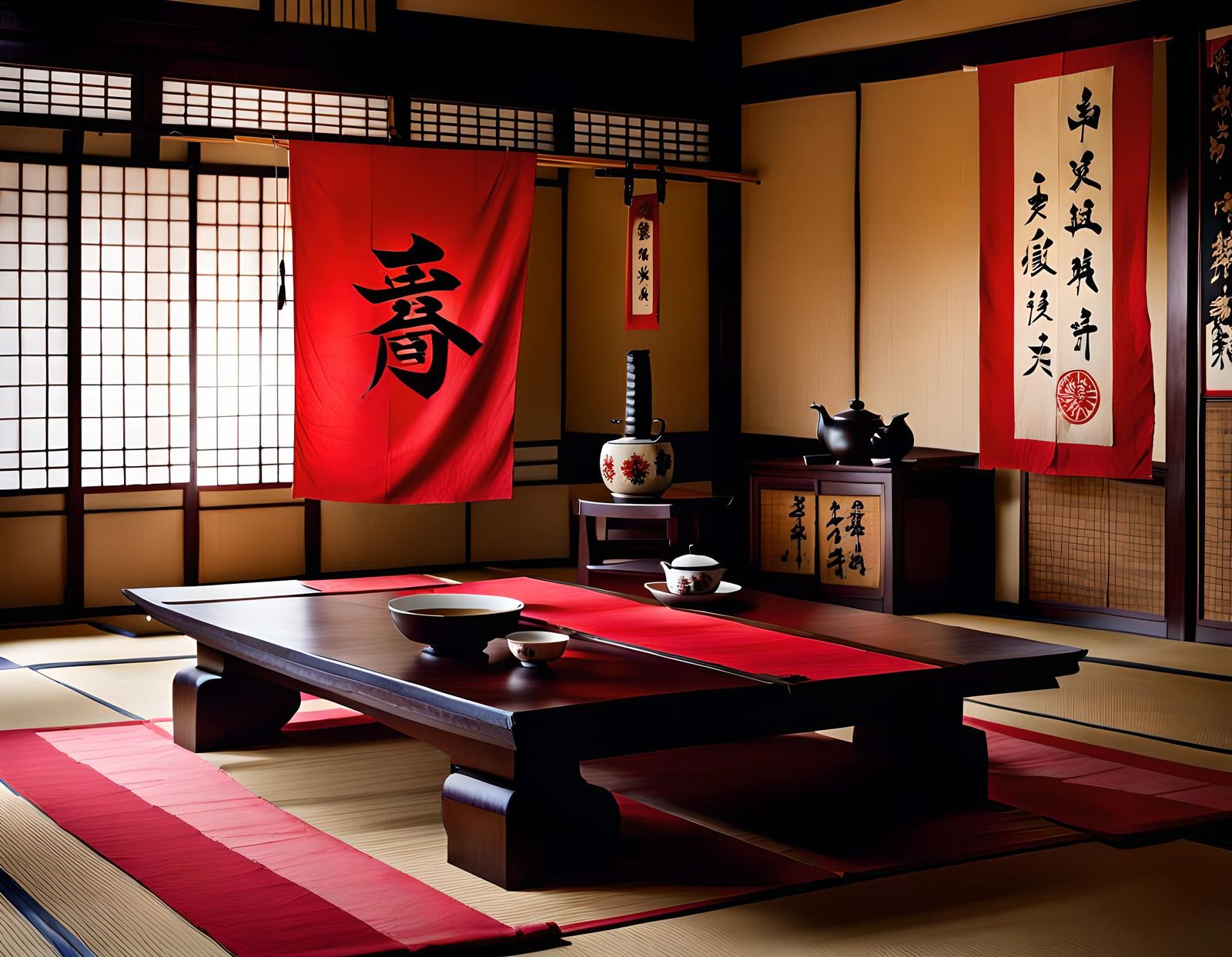 Samurai Tea Room: Watercolor on Rice Paper