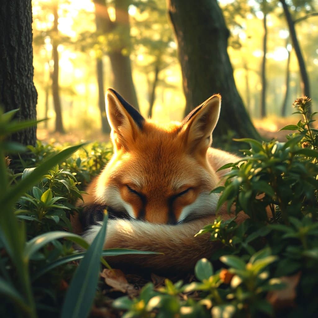 Relaxed Fox Sleeping in Forest