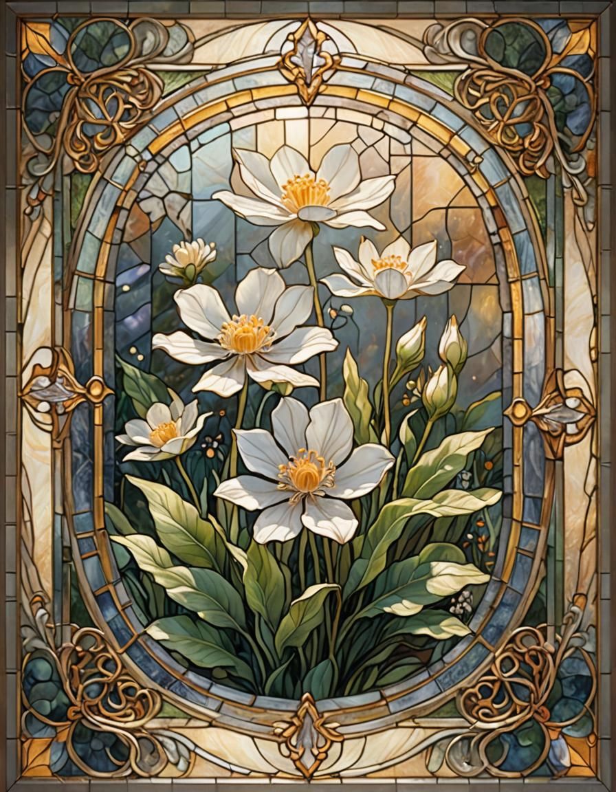 Ethereal Stained Glass Flower Art in Square Frame