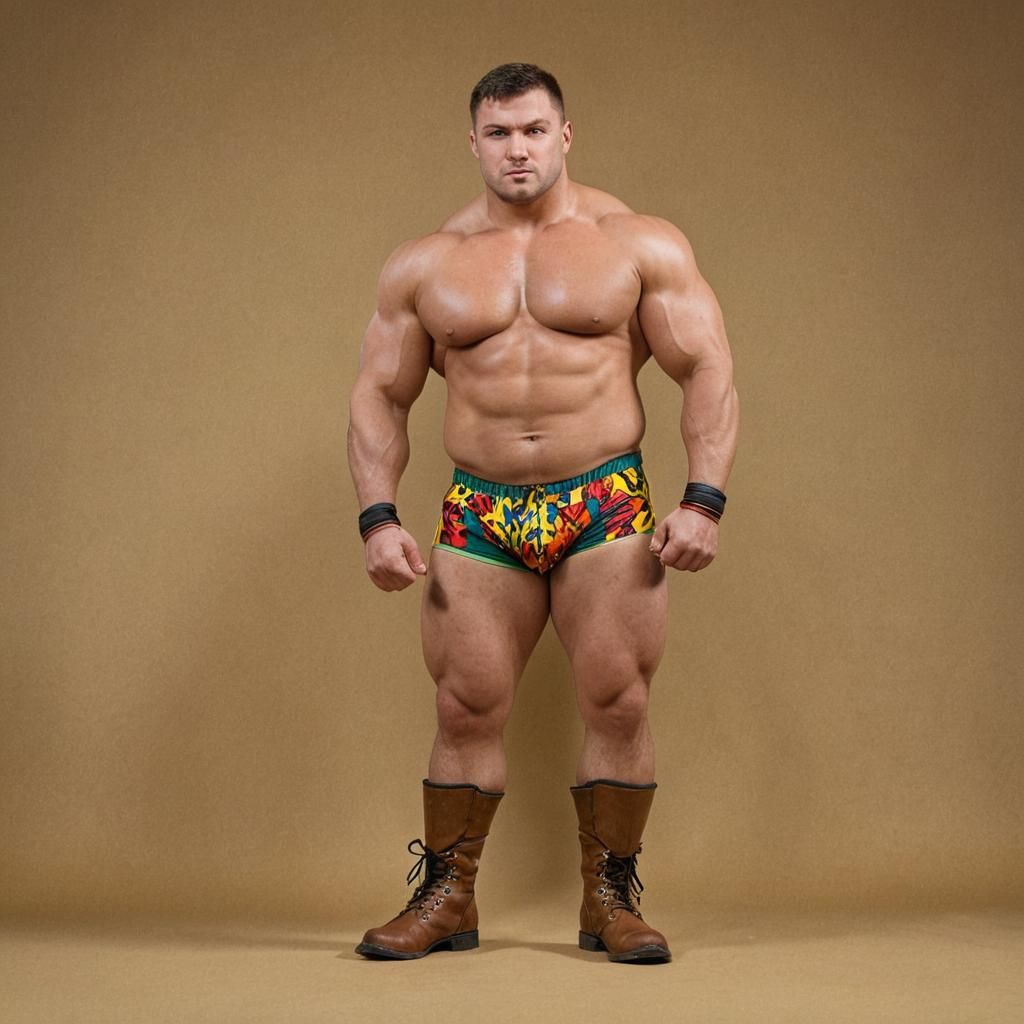 Muscular Wrestler's Victory Pose in Dramatic Lighting
