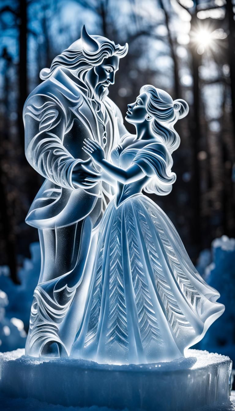 Beauty and the Beast Ice Sculpture in Enchanted Forest