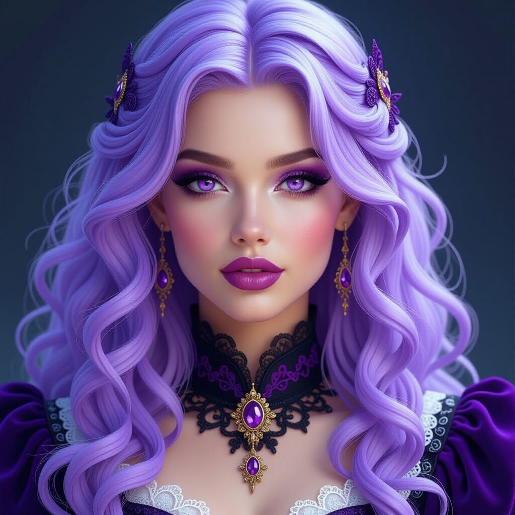 Purple Witch Portrait in Digital Art Style