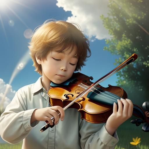 Boy Plays Violin in Heavenly Sunshine