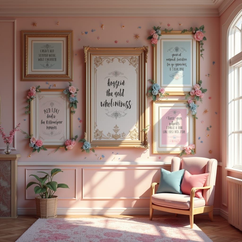 Inspirational Quotes on Whimsical Picture Wall in Pastel Hue...