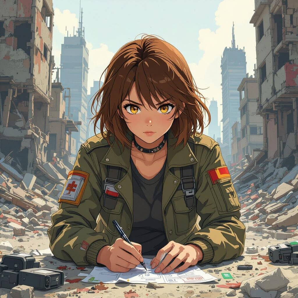 Anime Pilot Offers Medical Aid in War-Torn Cityscape