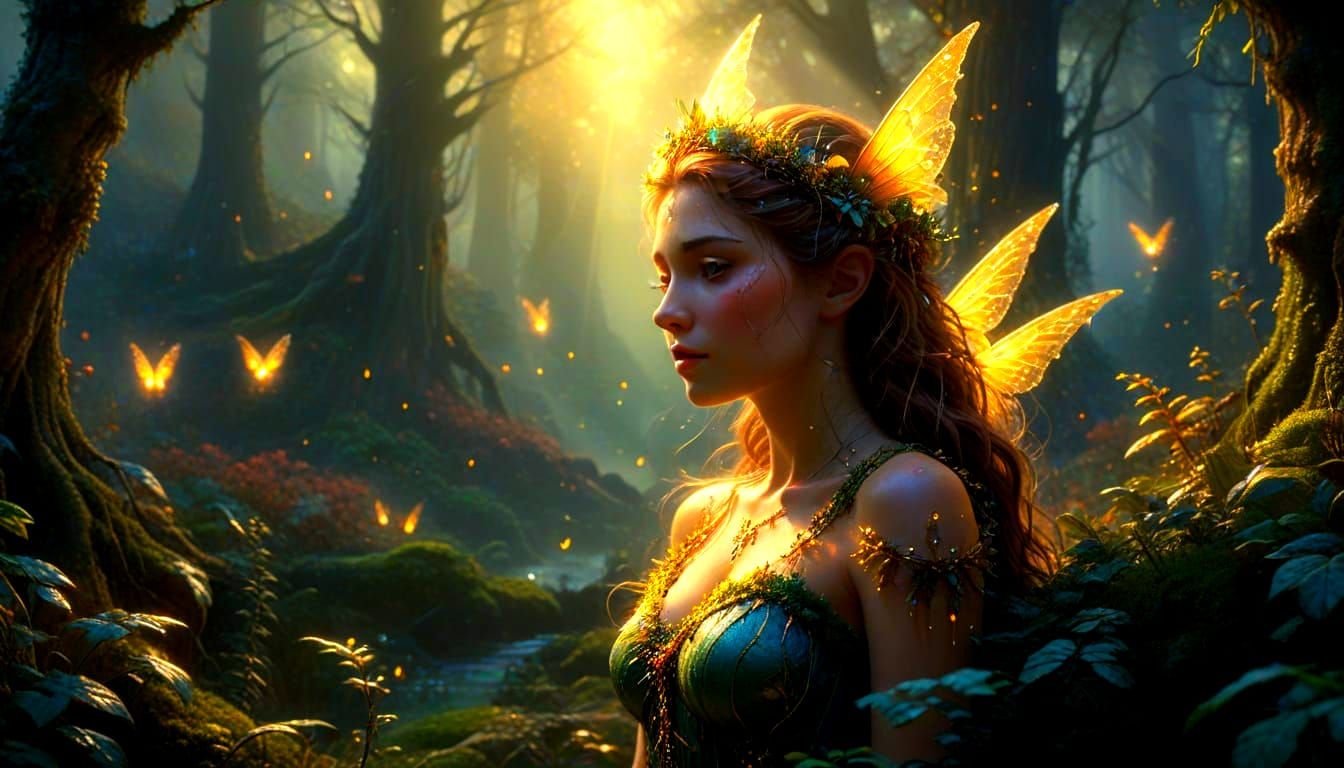 White Council Fairies Mourn Lady of Forest, Epic Fantasy Art