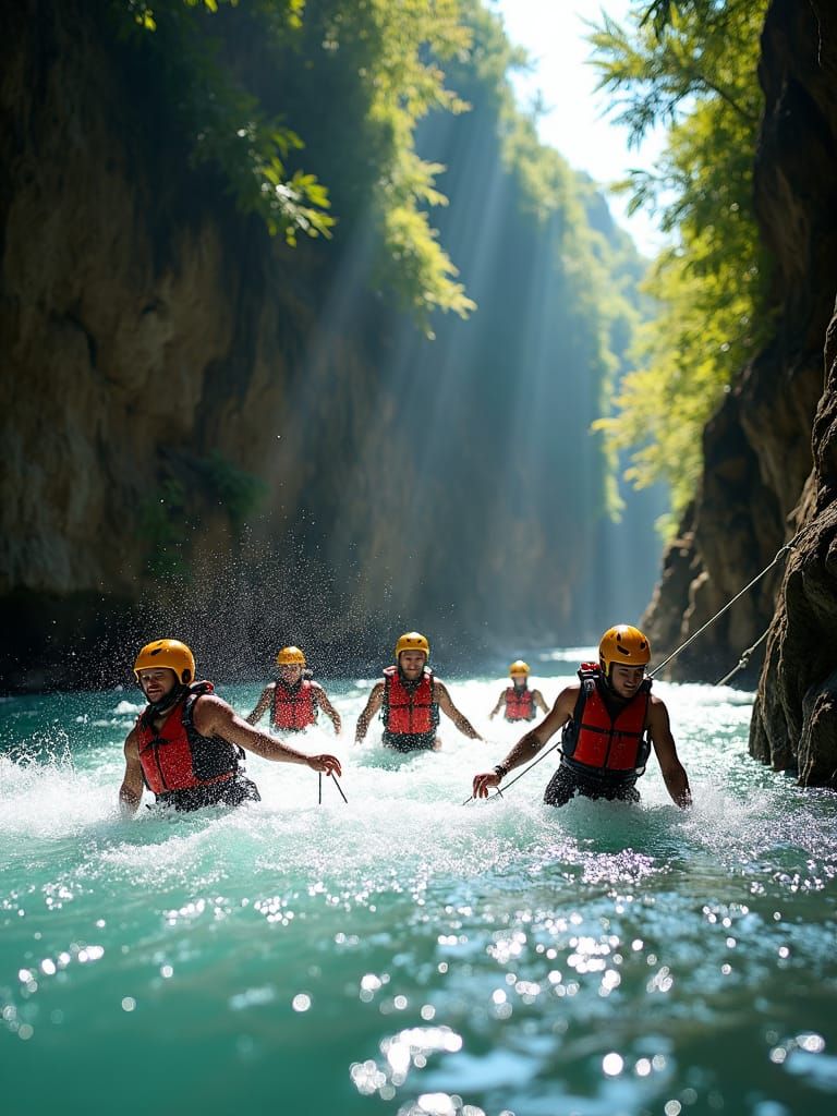 Canyoning Adventure in Lush Gorge with Turquoise Stream