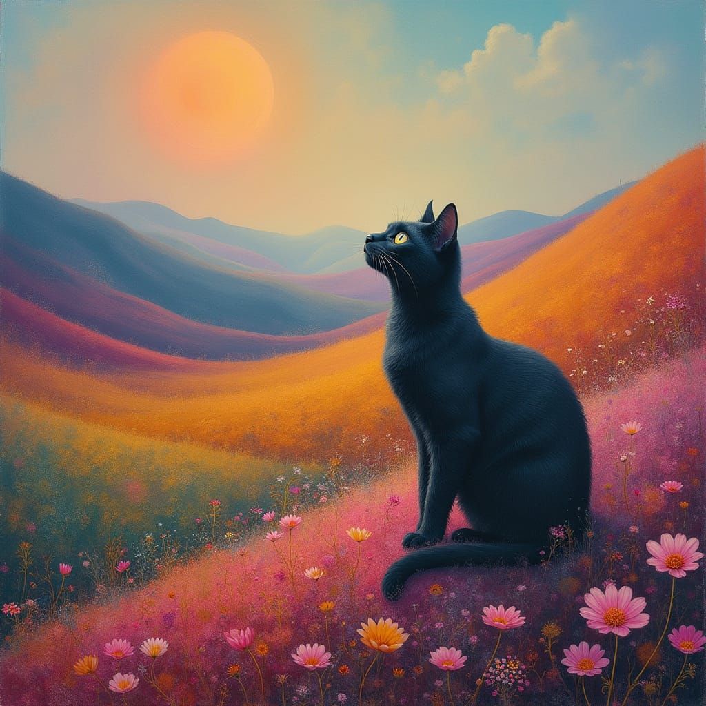 Surreal Cat in Dreamlike Haven Landscape