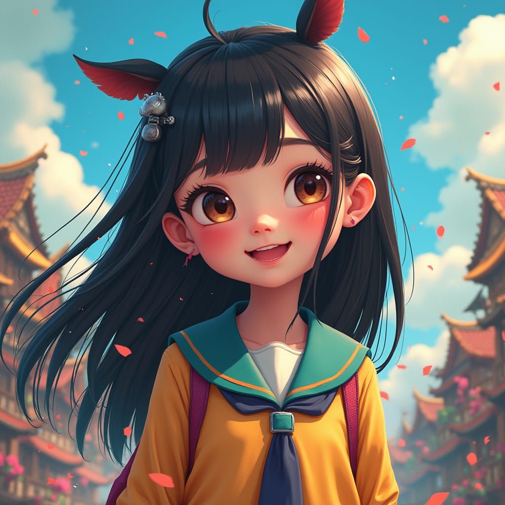 Cheerful Girl in Fantasy Art Style