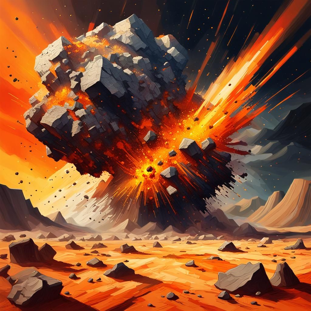 Meteor Impact Creating Dust Clouds in Abstract Style