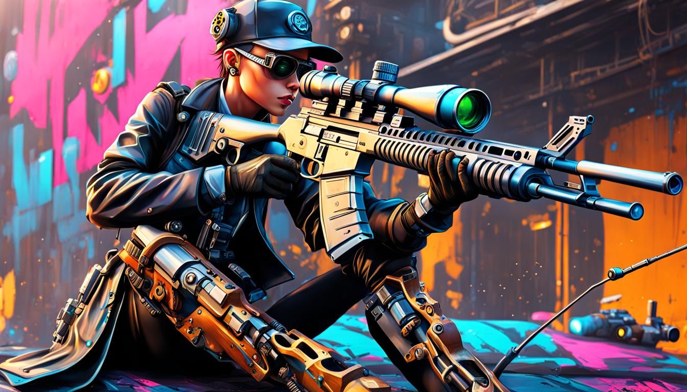 Steampunk Sniper in Cyberpunk Anime Graffiti Art