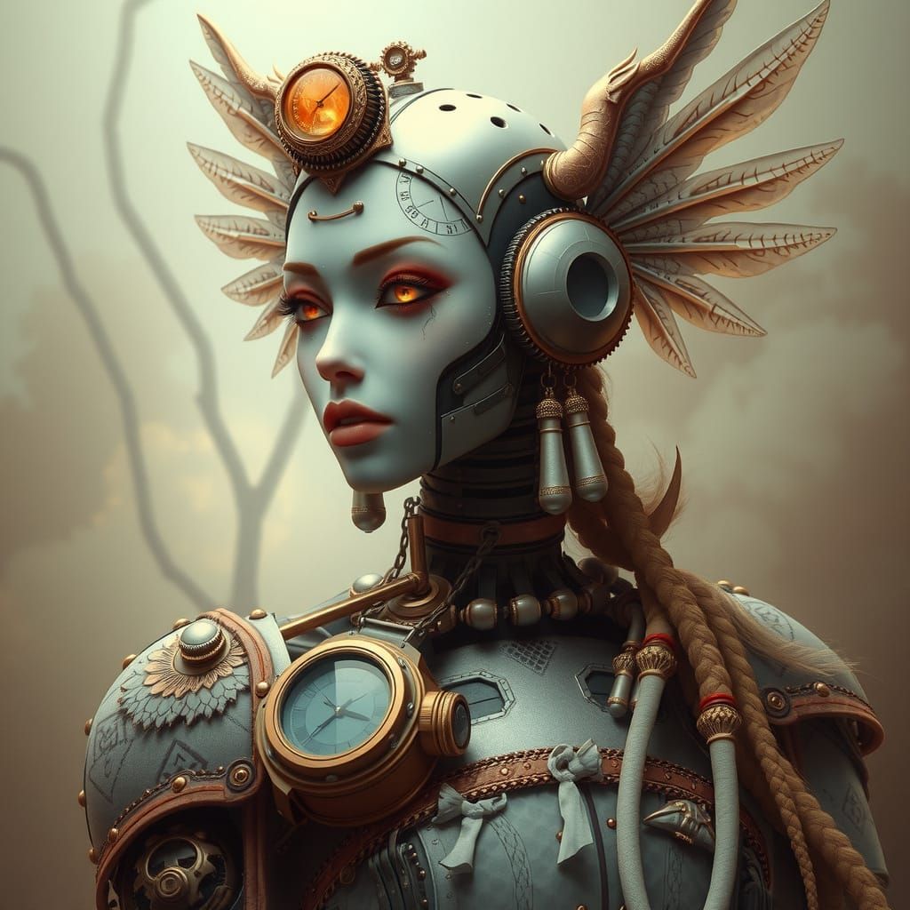 Ethereal Steampunk Robot with Classical Influences